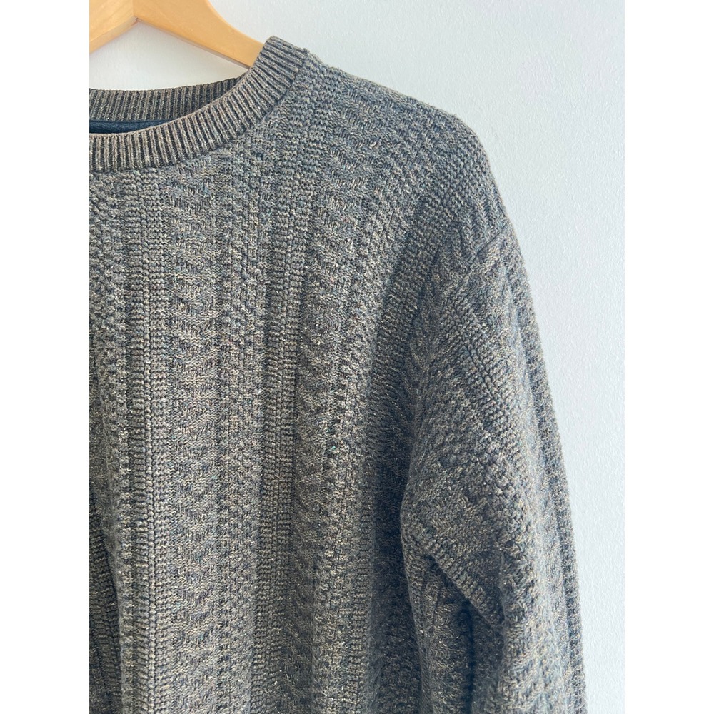 Oscar de la Renta L Green Cable Knit Crewneck Sweater 90s Dadcore Old Money - Picture 4 of 8